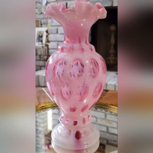 Fenton Opalescent Cranberry Coin Dot Ruffled Top Vase